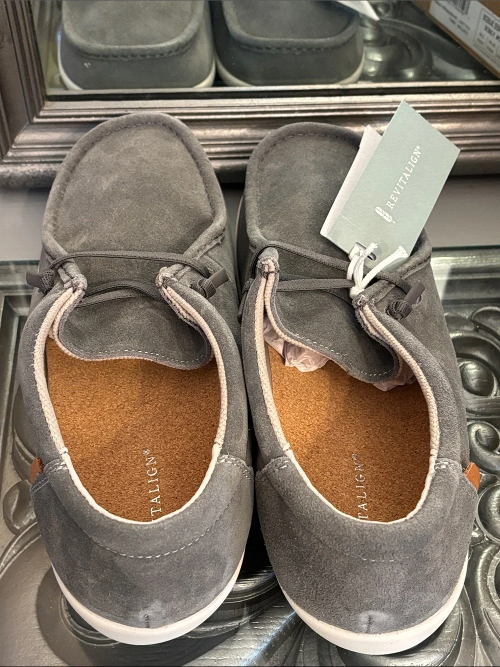 REVITALIGN 13 EE Men's Slip-On Carefree Suede Orthotic Loafers Gray WACO Shoe